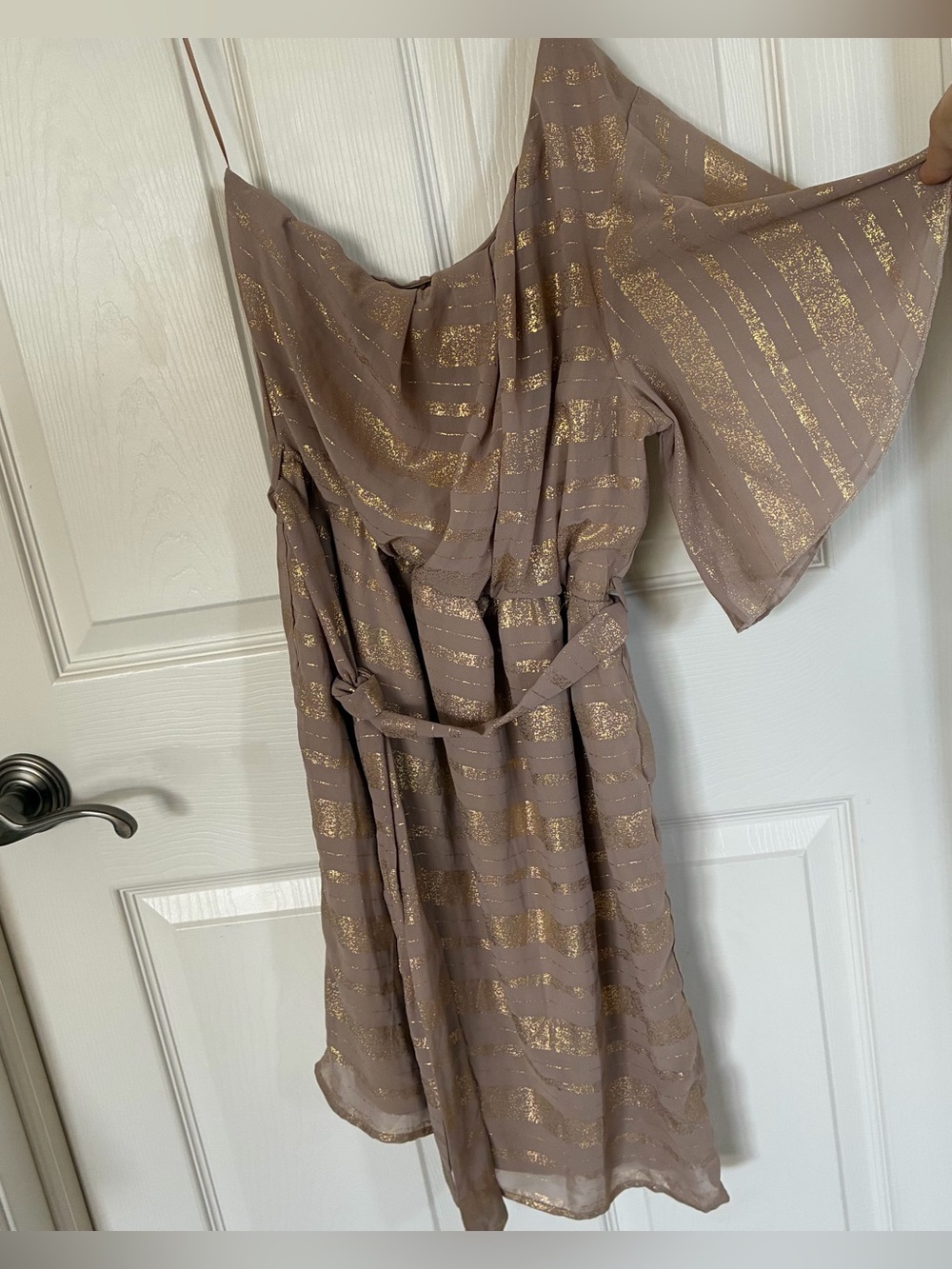 Charming Charlie Gold Striped One Shoulder Dress size S